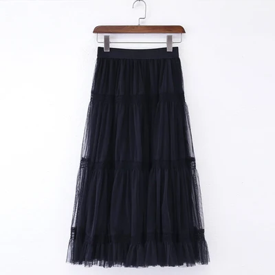 

New Spring Women Mesh Pleated Skirt Japan Style Mori Girl Long High Waist Loose Skirt