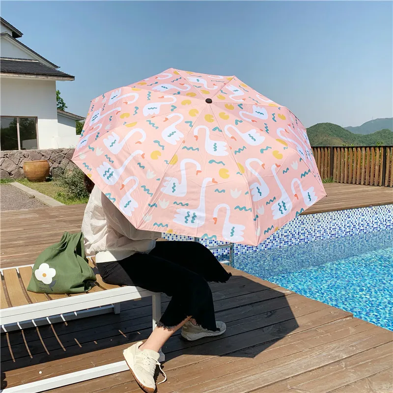 Творческий 5-складной милый лебедь зонтик автоматический зонт для