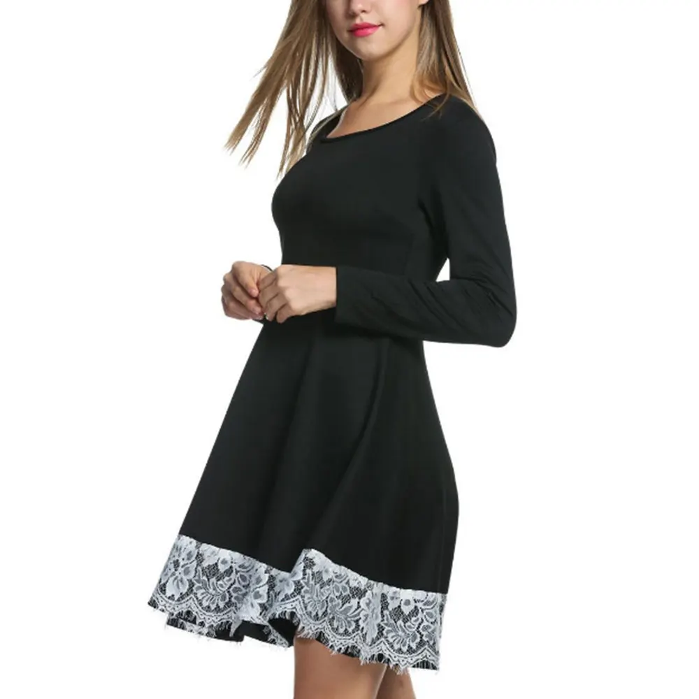 Кружевное платье с длинным рукавом однотонные рубашки для женщин размера плюс
