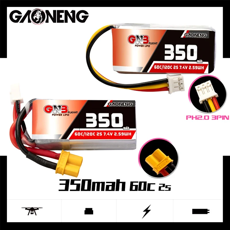 5 unids/set Gaoneng Gnb 350Mah 2 7,4 V 60C/120C HV bater&iacute;a Lipo XT30 enchufe/PH2.0 enchufe para Beta75X Rc Drone Dron de carreras con visi&oacute;n en primera persona-0