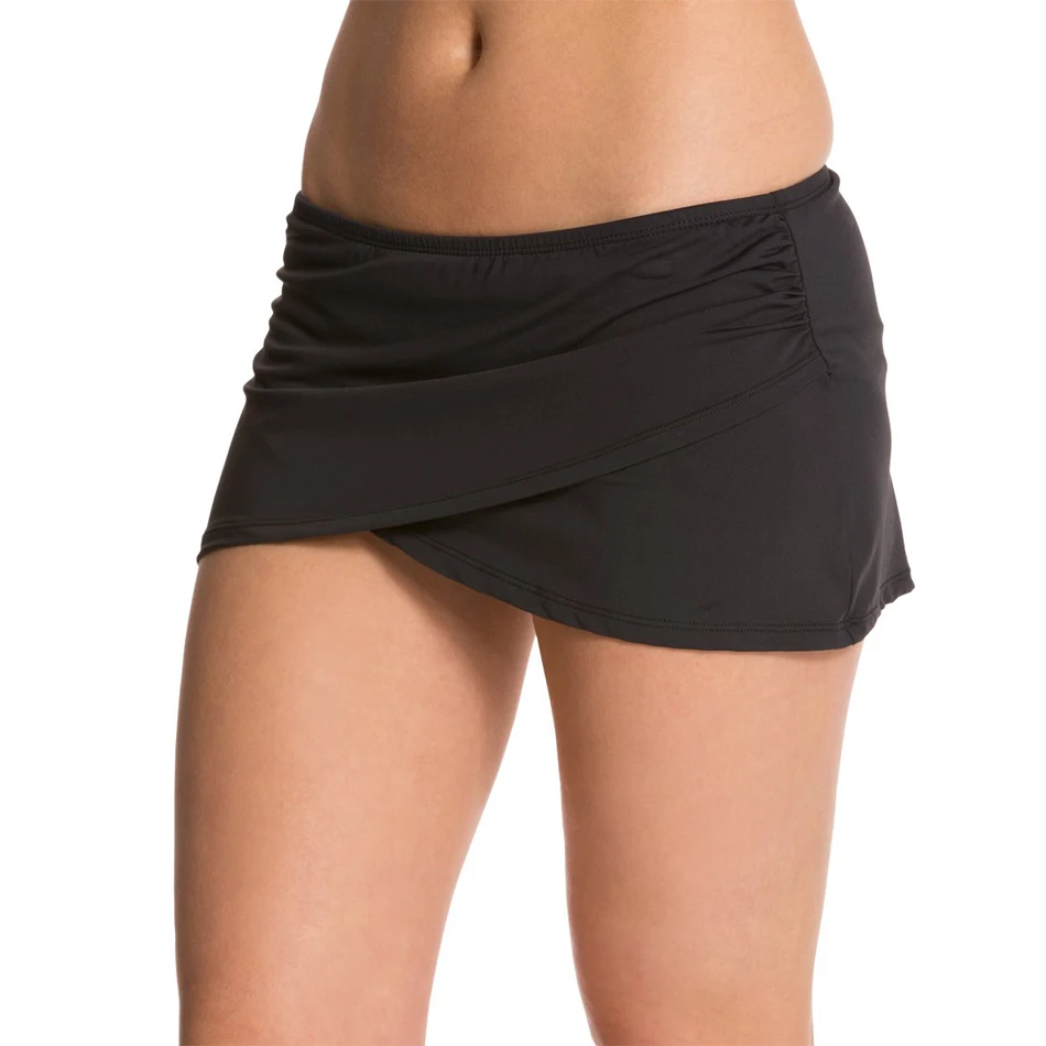 HAOWO крест спереди Ruched swim Skirt встроенные трусы на подкладке Бикини нижнее пляжное платье женщины в магазине Slava