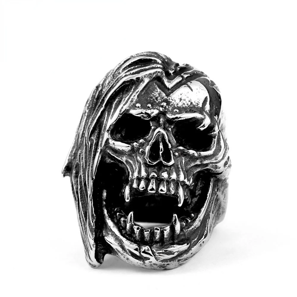 

New Hot-selling Punk Skull jewelry Domineering Men's Ring European And American Fashion Creative Long Hair Skull jewelry