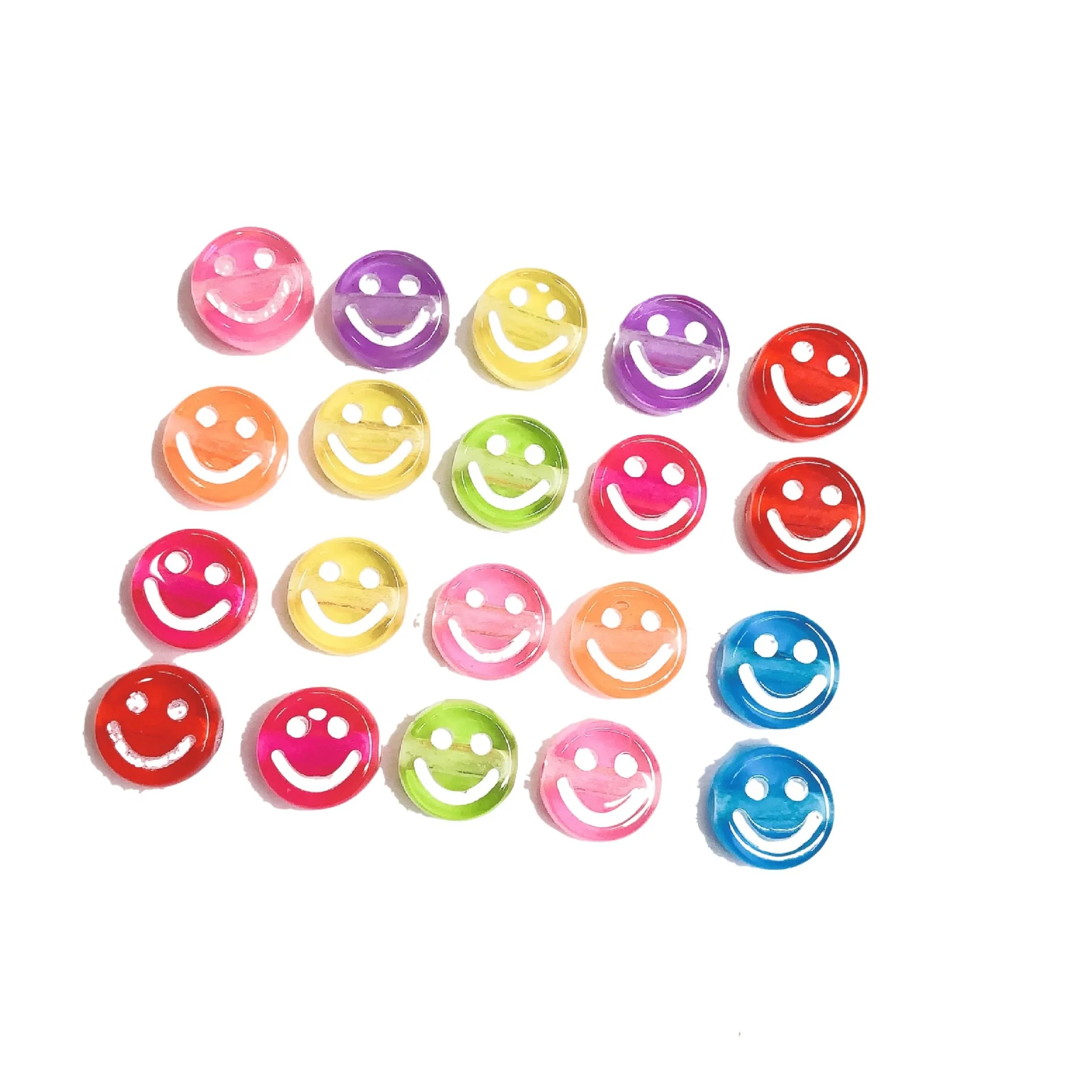 

Hobbyworker Ins Hot Sale 10*5mm Round Transparent Colored Smiley Loose Beads for Handmade Jewelry Making B0149