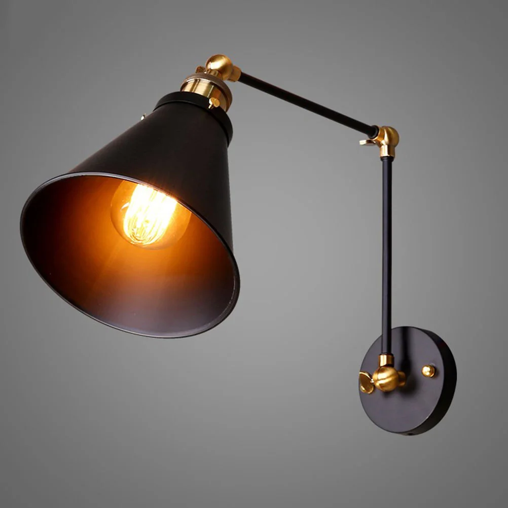 

Wrought Iron Wall Lamp Antique Decorative Light Shade Adjustable Long Arm Wall Light for Restaurant Bar Bedroom Cafe (2 Poles,