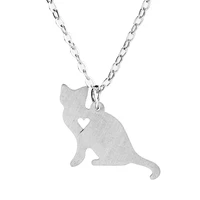 cat necklace silver color stainless steel pendant necklaces cute animal choker jewelry gift for women kids