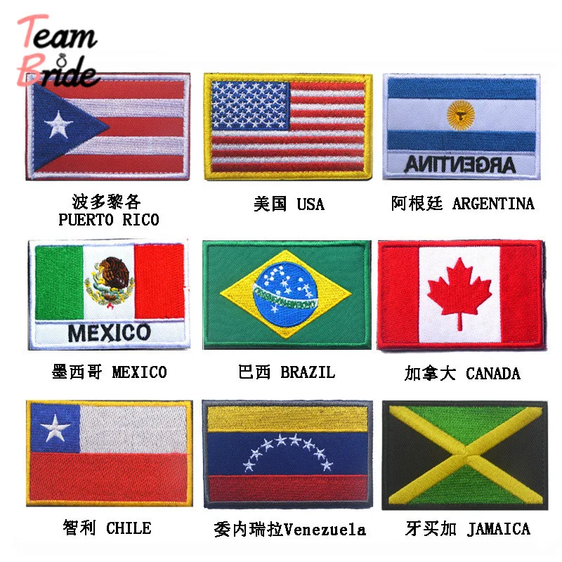 

America Country Flags Mexico Puerto Rico Argentina United States Canada Brazil El Salvador Embroidered Patches Badges Wholesale