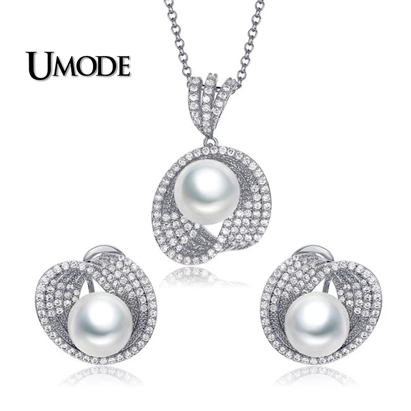 

UMODE Freshwater Pearl Stud Earrings for Women Sea Shell White Gold Zircon Earring Luxury Wedding Jewelry Fashion Gifts UE0189B