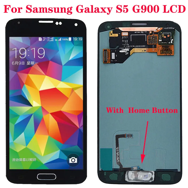 NEW No Defect S5 LCD For Samsung Galaxy S5 i9600 G900A LCD Display Touch Screen With Home Button For Samsung S5 LCD Repair