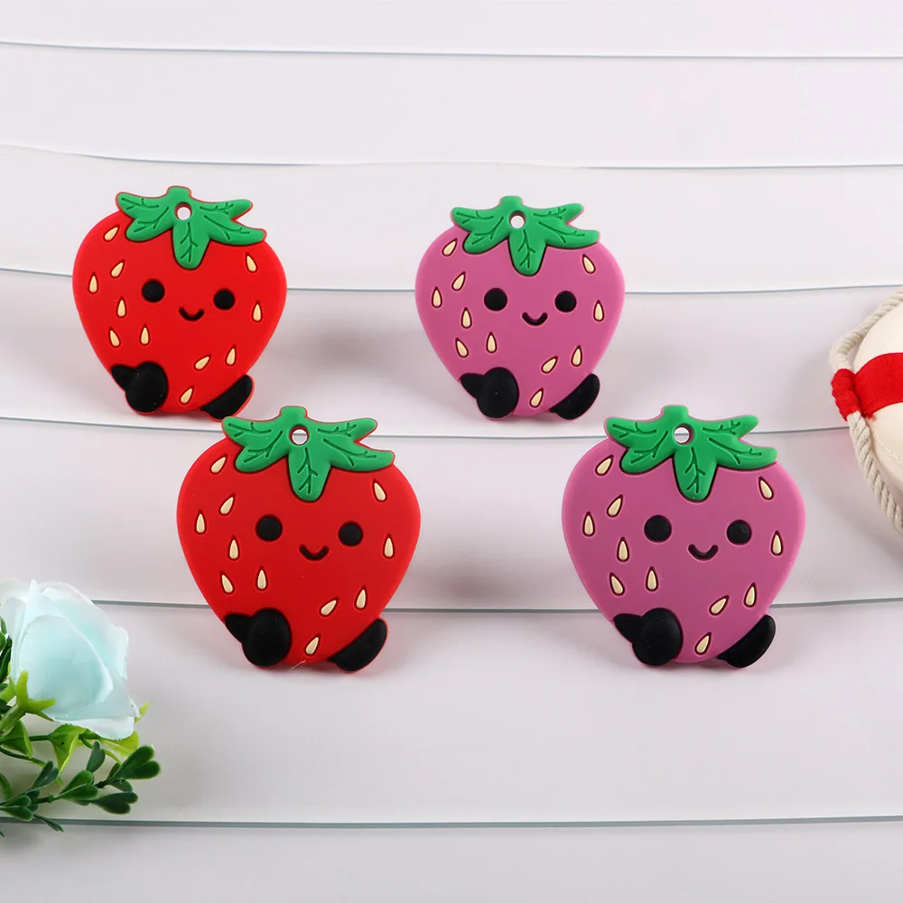 Kovict-mordedor de silicona de fresa para beb&eacute;, de grado alimenticio de dentici&oacute;n juguete, accesorios de cadena de chupete, producto colgante de fruta, 5/10 Uds.-2
