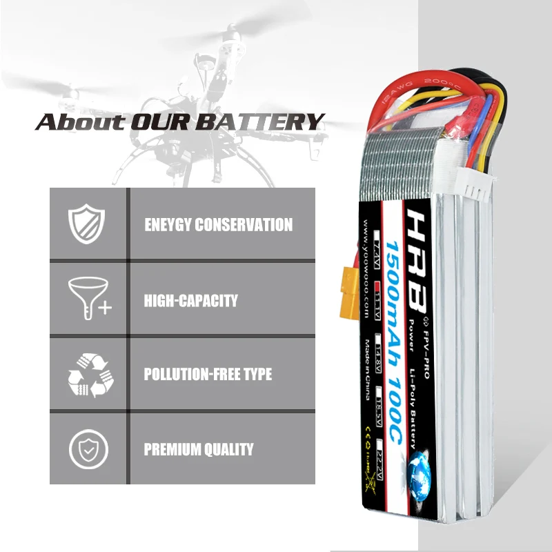 Аккумулятор HRB Lipo 2S 3S 4S 11 1 V 14 8 5S 6S 7 4 18 5 22 2 1500mAh 100C Высокая скорость XT60 для самолета