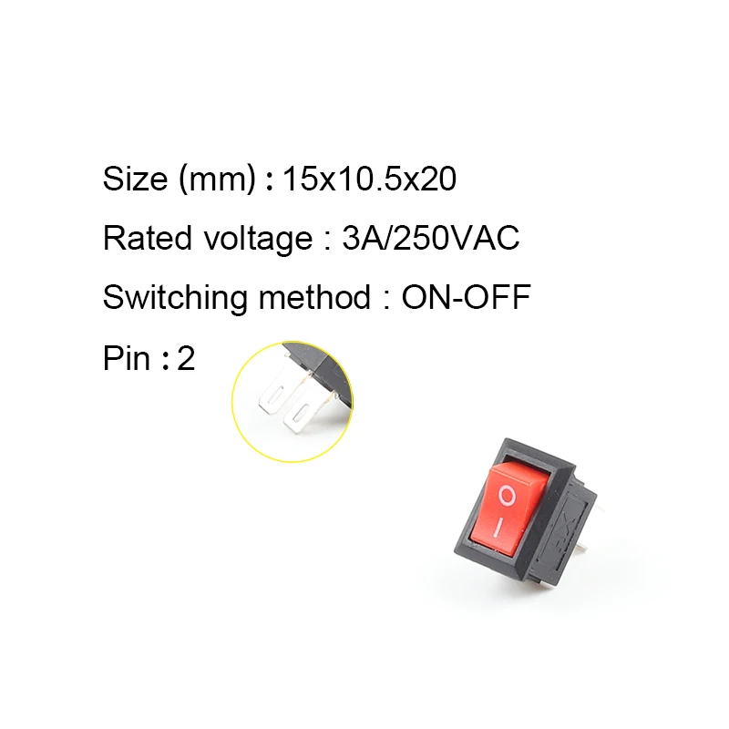 Кнопочный переключатель KCD11 10 шт./лот 2 контакта 10x15 мм SPST 3A 250 В AC|Выключатели| |