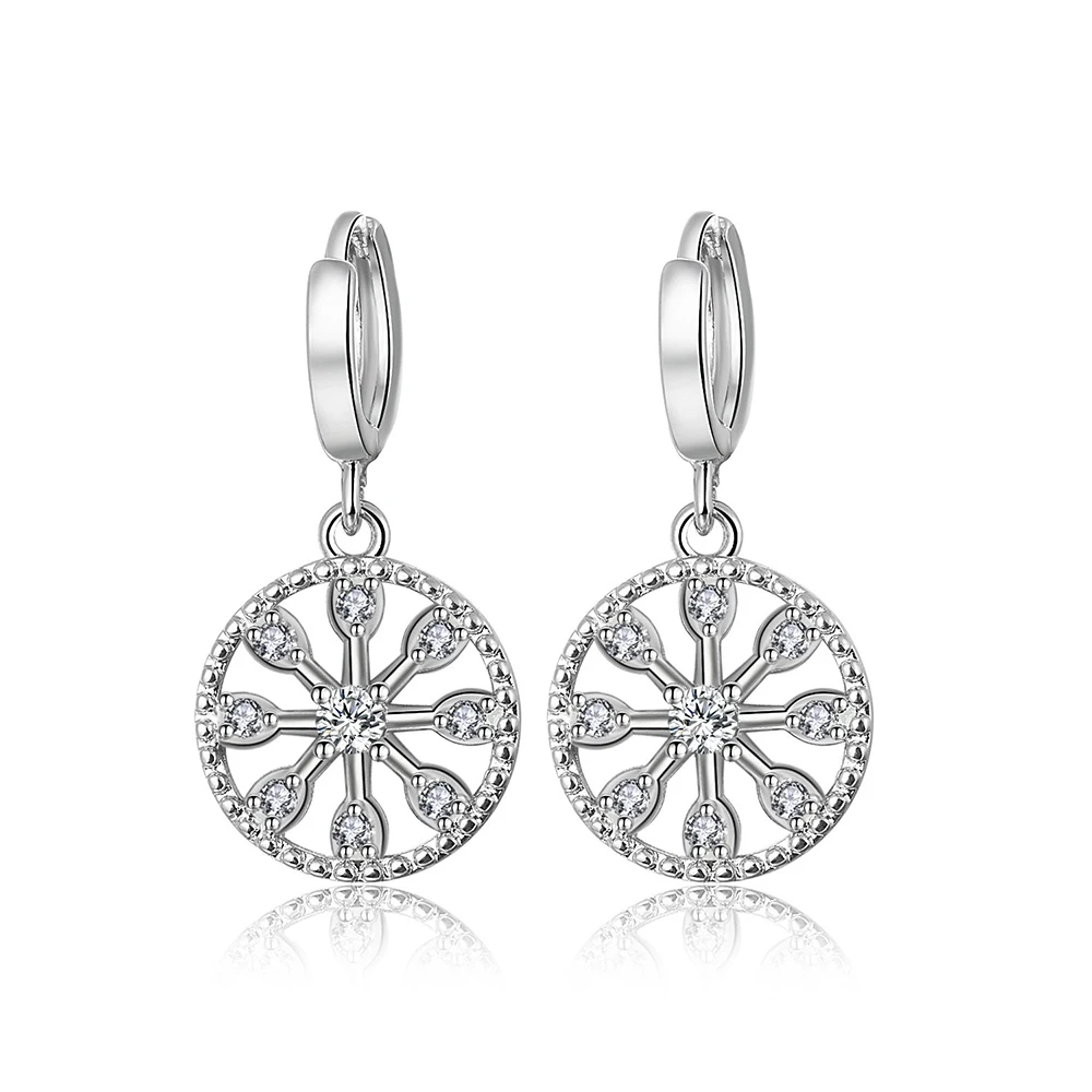 925 серебро серьги в виде снежинок Настоящее белый циркон подарок на Новый год