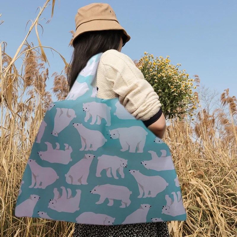 

Folding Shopping Bag Foldable Thick Oxford Reusable Big Eco Grocery Totes Eco Friendly Supermarket Waterproof Shoulder Bag