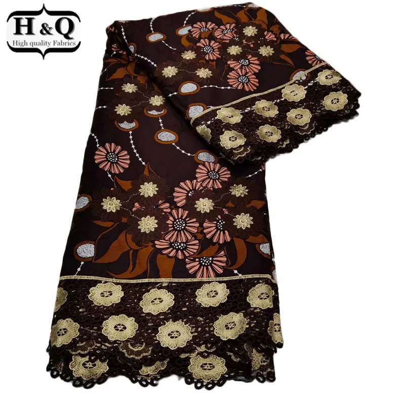 

H&Q fashion nigerian guipure lace african wax fabric high quality embroidery 100% cotton fabrics 6 yards/piece for dress W0909