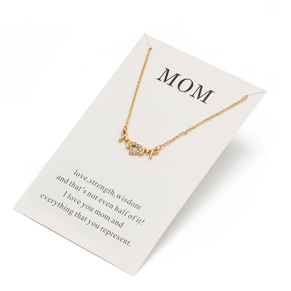 Открытка с надписью мама подвеска в форме сердца кристаллами ожерелье Золотое