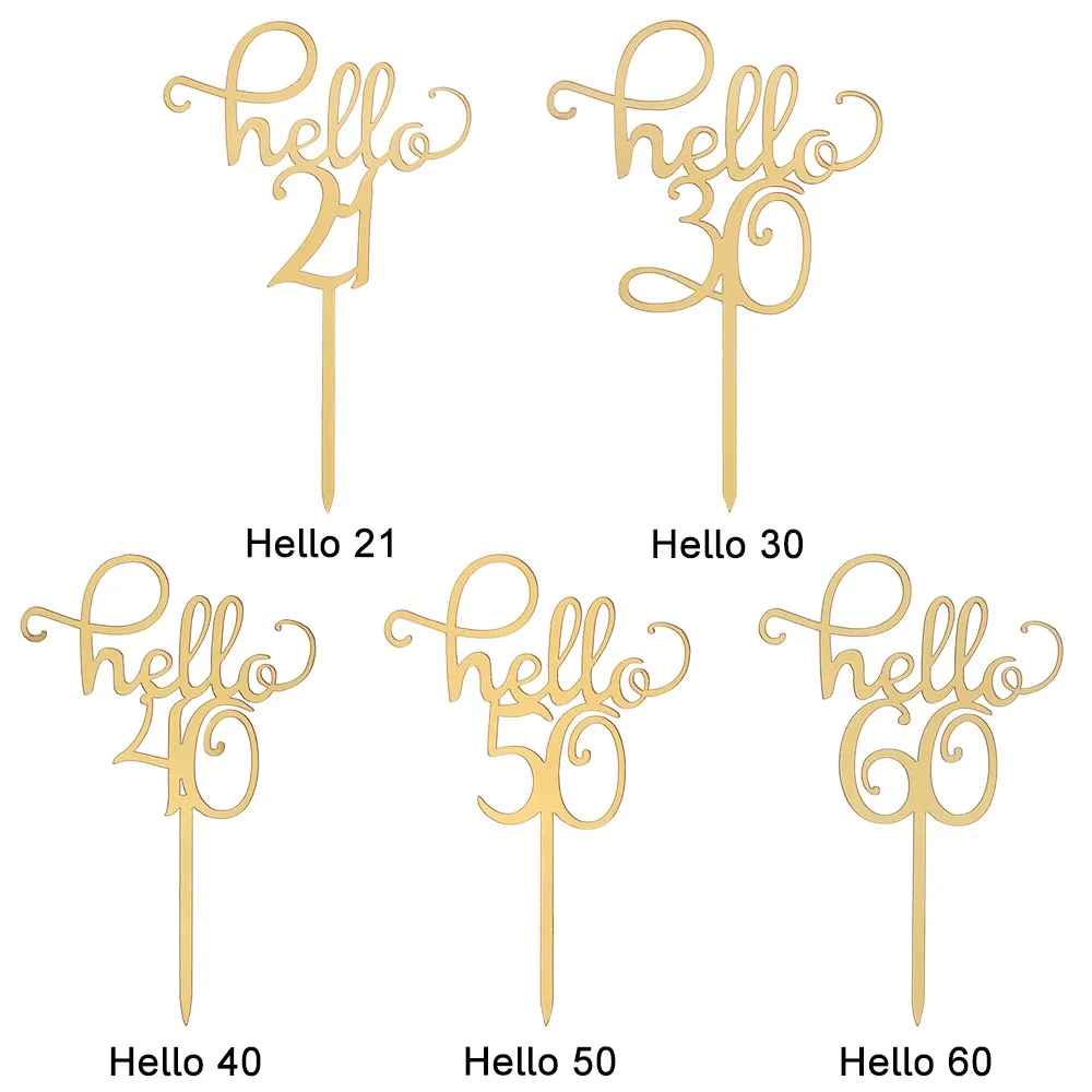 Топперы Hello 21/30/40/50/60 для торта золотой акриловый Топпер ручного письма украшение