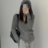 casual hooded cashmere sweater womens knitted cashmere cardigan womens autumn and winter new korean loose zipper wool coat hoo