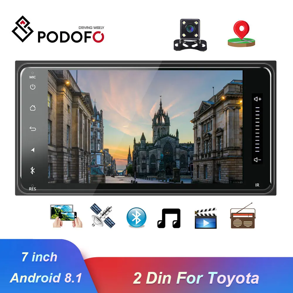 Podofo 2 Din Android 8,1 автомобильный мультимедийный плеер Автомобильный Радио плеер стерео " gps авто аудио Радио Bluetooth Авторадио для Toyota