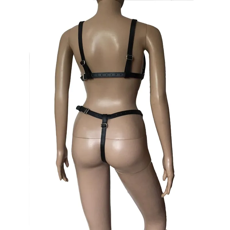 Сексуальное Женское боди из искусственной кожи с пряжкой на бретельках открытой