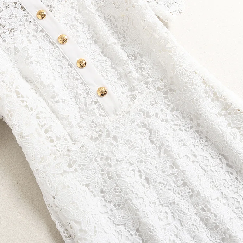 

2021 Summer Excellant Quality New Arrival Female Sweet Hollow out White and Black Lace Dress for Woman