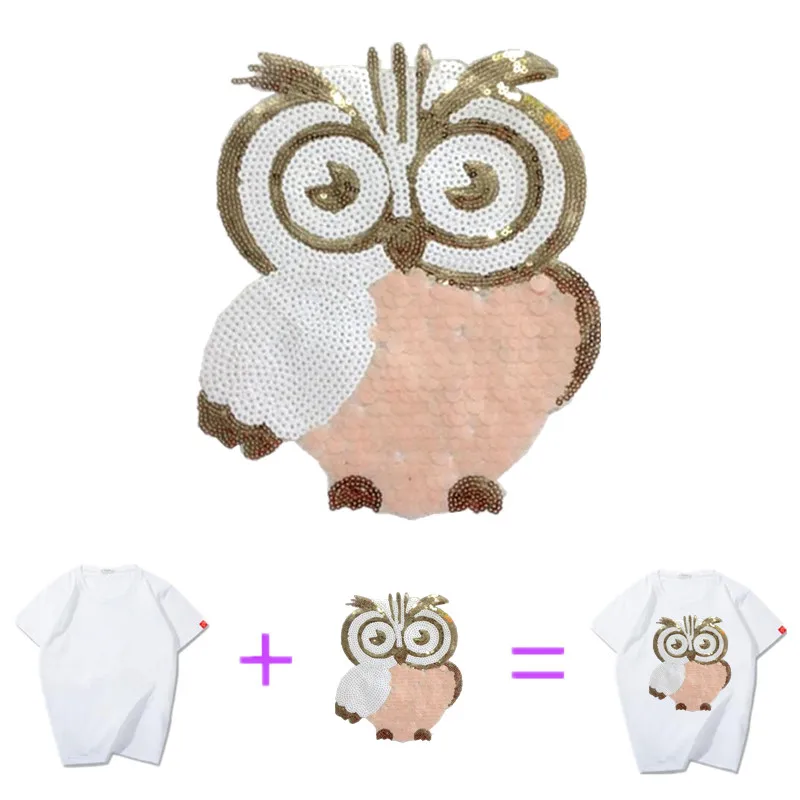T shirt Women sweet patch sequins 22cm owl birds deal with it biker patches for clothing stickers 3d t mens free shipping | Дом и сад