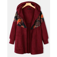 autumn and winter 2021 new hooded zipper ethnic style printed long sleeve plus velvet womens loose jacket qn