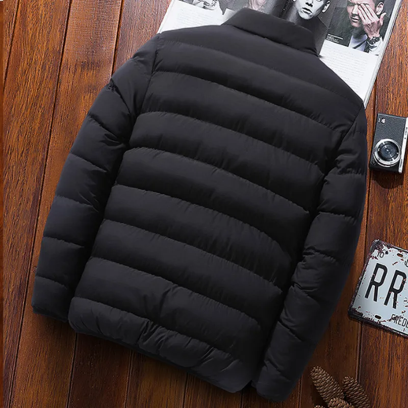 New Warm Cotton-Padded Suit Men Parka Jackets Winter Casual Mens Outwear Solid Stand Collar Windbreak Cotton Padded Down Jacket