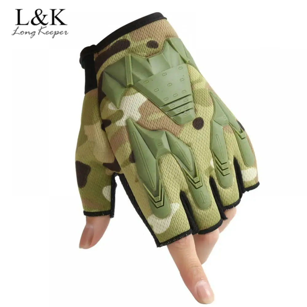 

LongKeeper Men Fingerless Tactical Gloves Camouflage Military Army Mittens Anti-Skid Half Finger Sports Cycling Hiking Luvas