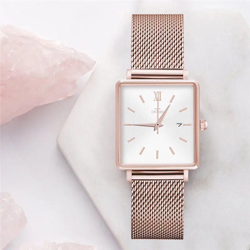 Новые креативные женские кварцевые часы Элегантные квадратные студенческие
