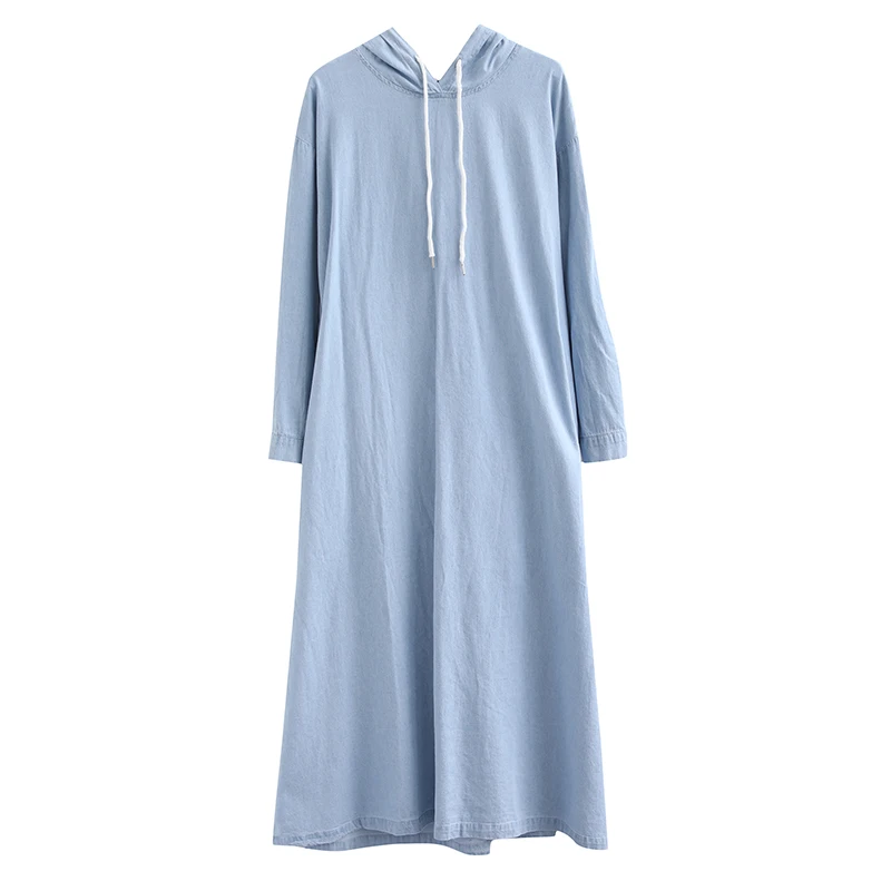 Женское тонкое джинсовое платье с капюшоном размера плюс винтажное осеннее