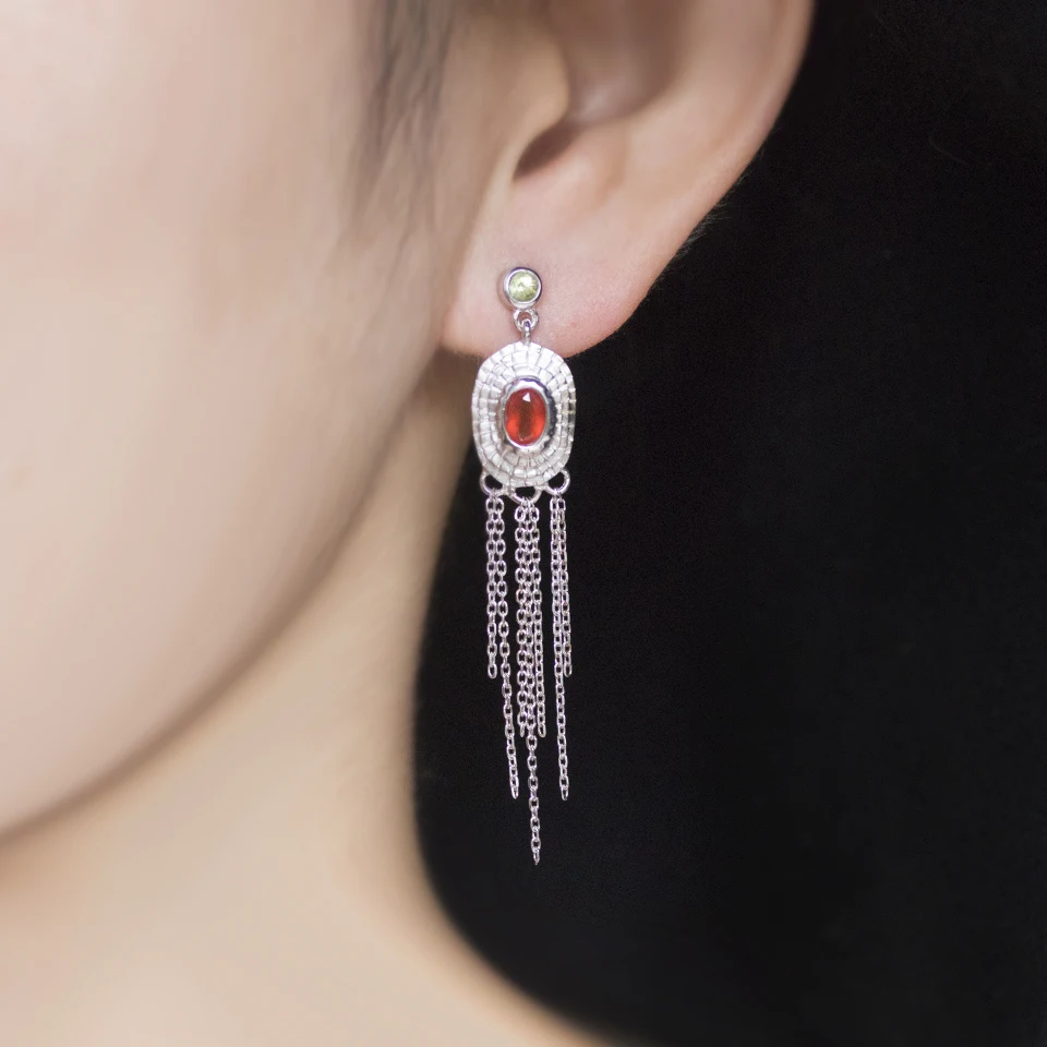 

natural red Agate tassels dangle earrings solid 925 sterling silver gemstone handmade jewelry drop elegant earring for women's