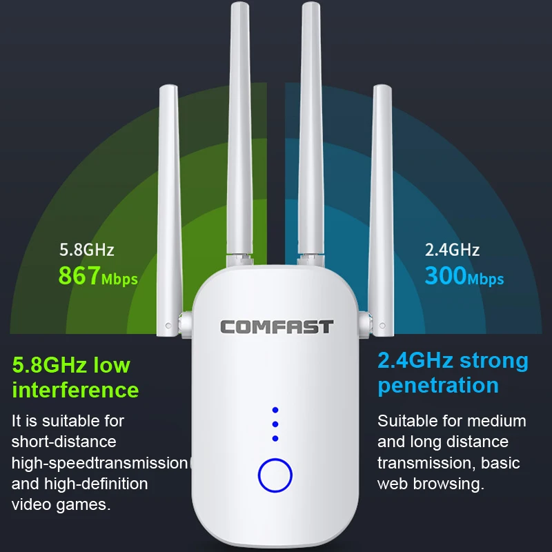 

1200 Мбит/с 2,4 ГГц и 5 ГГц двухдиапазонный Wi-Fi роутер WiFi ретранслятор беспроводной расширитель WiFi усилитель WPS один ключ подключение несколько ...