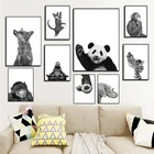 Черно-Белая настенная Картина на холсте, животные Ленивец, плакат, набор с белым медведем, обезьянка, с принтом в виде лисы, настенные картины, декор для детской комнаты