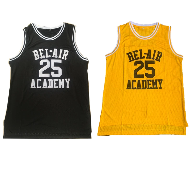 

BG basketball jerseys BEL-AIR ACADEMY 25 BANKS jersey Embroidery sewing Outdoor sportswear Hip-hop culture movie black yellow