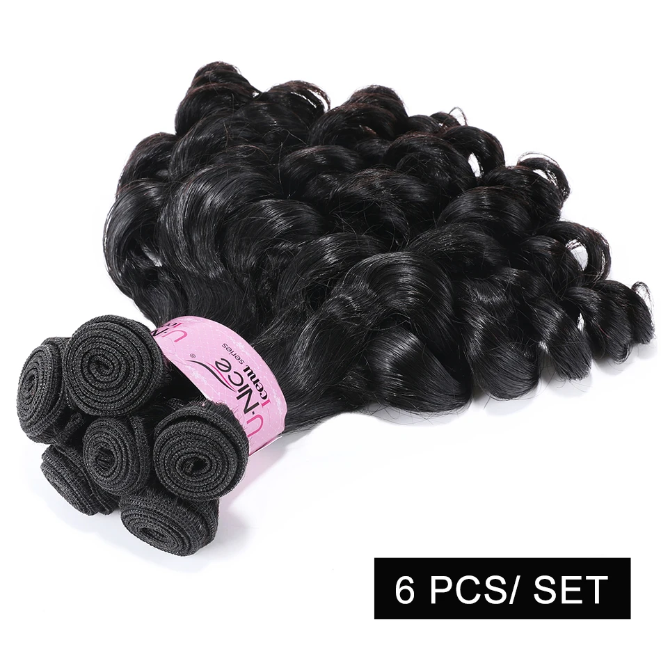 値段 Unice Fumi-人間の髪の毛のストランド,巻き毛のヘアロット6ピース/セット,タイトスパイラルカーリー,ダブルウィーブ,体育毛,ウェーブ