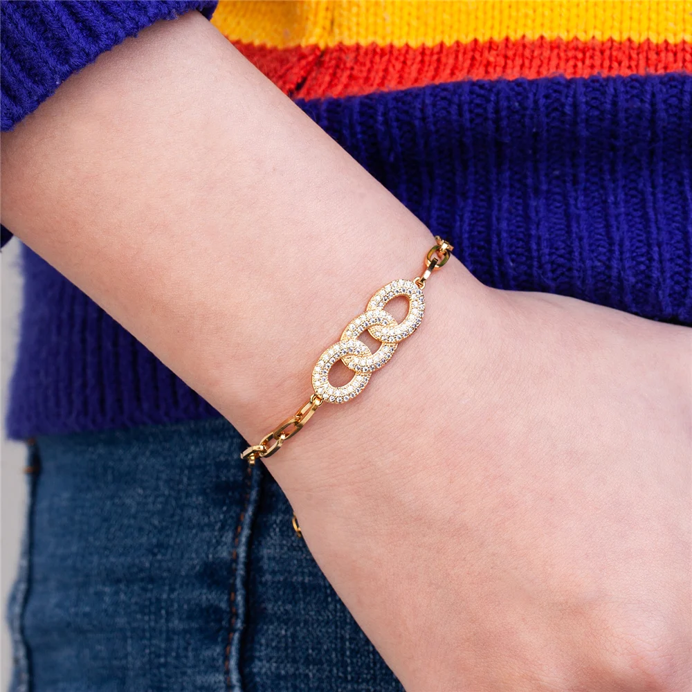 

Trendy Copper Zircon Handmade Bracelet Luxury Stainless Steel Extension Chain Bracelets Adjustable Jewelry Gift Women Best Gifts