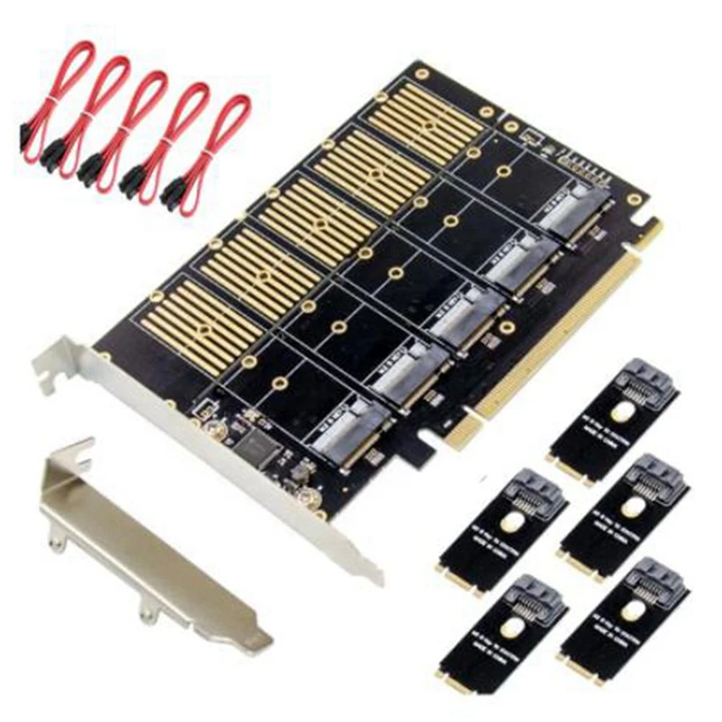 Pcie Gen3 X16 To 5-Port M.2 NGFF B-Key SATA 6Gbps Adapter Expansion Card SATA 3.0 5X B-Key SSD With SATA Data Cable