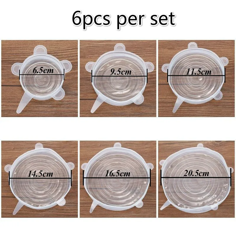 Универсальные силиконовые крышки для пищевых продуктов 6 шт. многоразовые