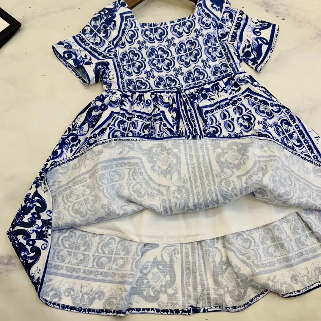 

Girls summer cotton and linen dress 2021 new big boy short-sleeved long skirt little girl western princess dress