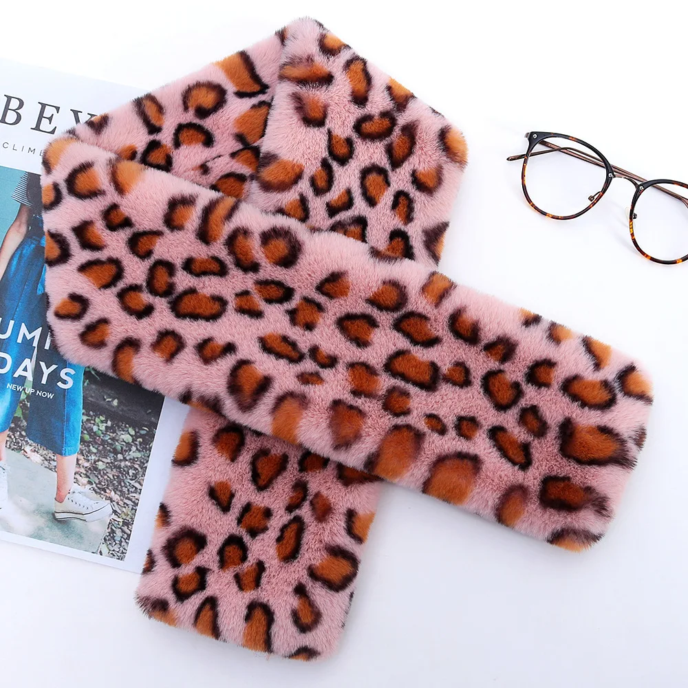 Thick Warm Faux Rabbit Fur Scarf 2019 New Leopard Women Winter Scarves Luxury Brand Neckerchief Animal Print Wraps |