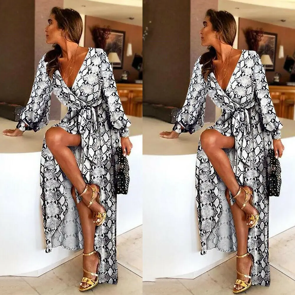 Платье женское с принтом змеиной кожи повседневное длинное вечернее свободного