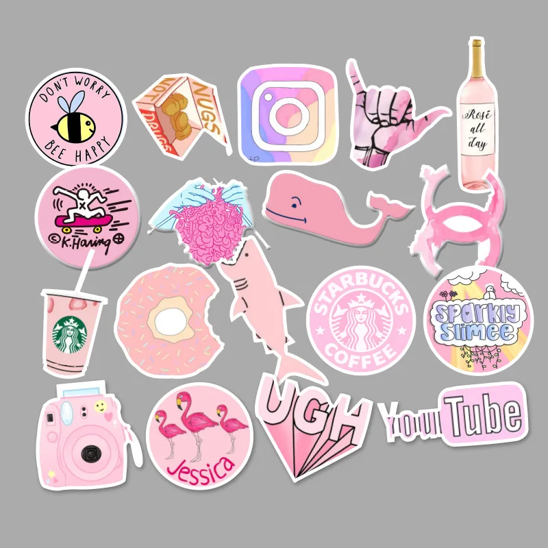 53 шт./лот модные светло-розовые для девушек ПВХ граффити наклейки игрушки декор