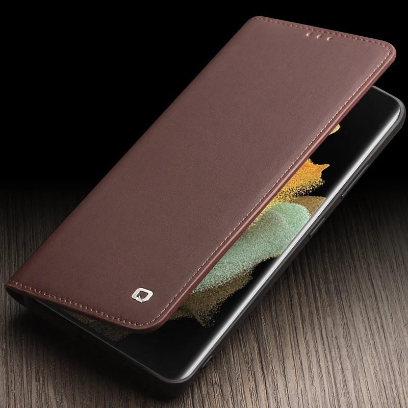 

Flip Grain Genuine Leather Cover Case For Galaxy S21 S20 Note20 Ultra S10 Plus Business Pocket Card Slot Wallet Full Protect Bag