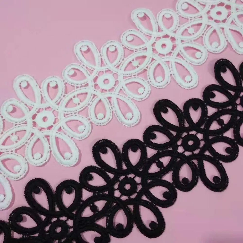 

1Yards Black and White Embroidered Webbing Fabric Water Soluble Lace Trim DIY Manual Sewing Supplies Floral Sewing Lace Crafts