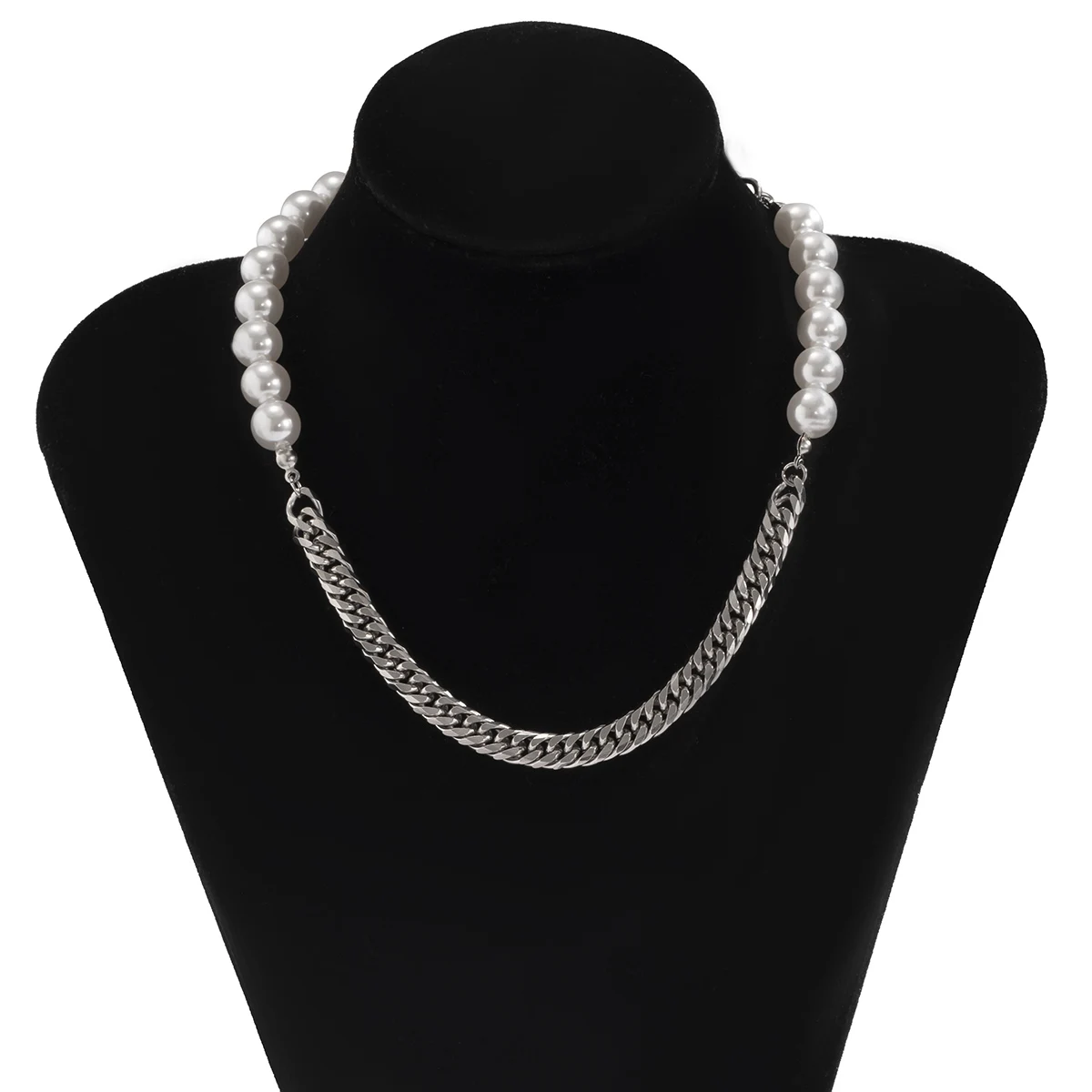

IngeSight.Z Punk Imitation Pearl Chain Choker Necklace Women Vintage Stainless Steel Curb Miami Short Clavicle Necklaces Jewelry