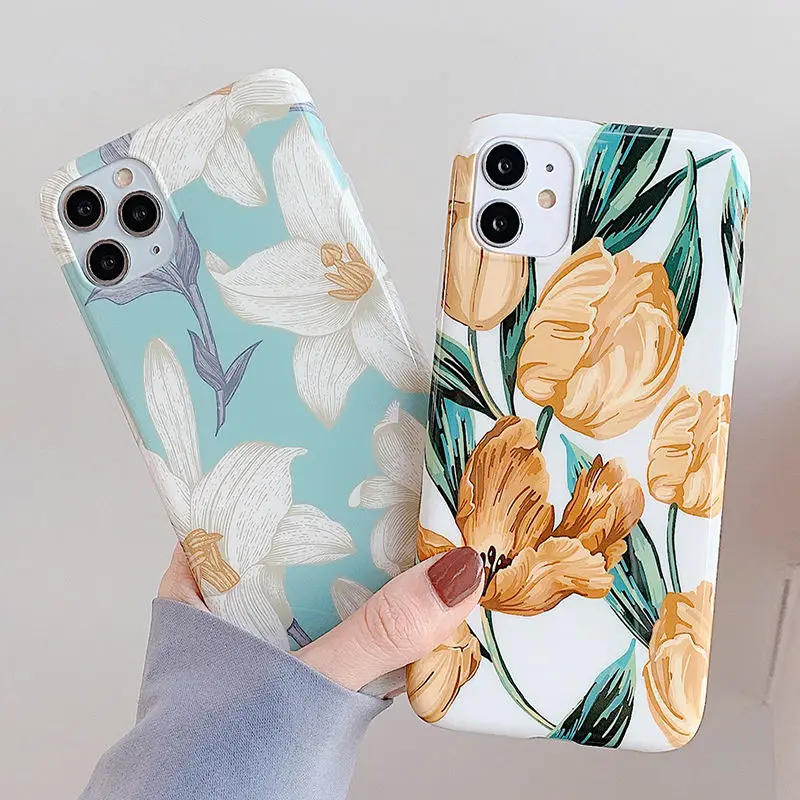 Красивые чехлы для телефонов с цветами iPhone 12 11 Pro Max XR XS X 8 7 6 6S Plus мягкие