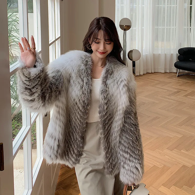 

Real Natural Fox Fur Coats Women Female Long Sleeve Thick Warm Jackets New Luxury Frown Light Fox Fur Outwear Plus Size S M L