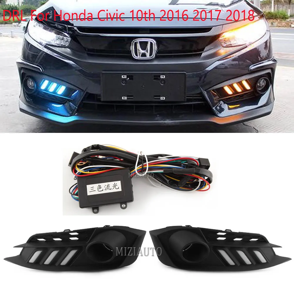 Автомобильные светодиодные дневные ходовые огни DRL для Honda Civic 10th 2016 2017 2018 задний