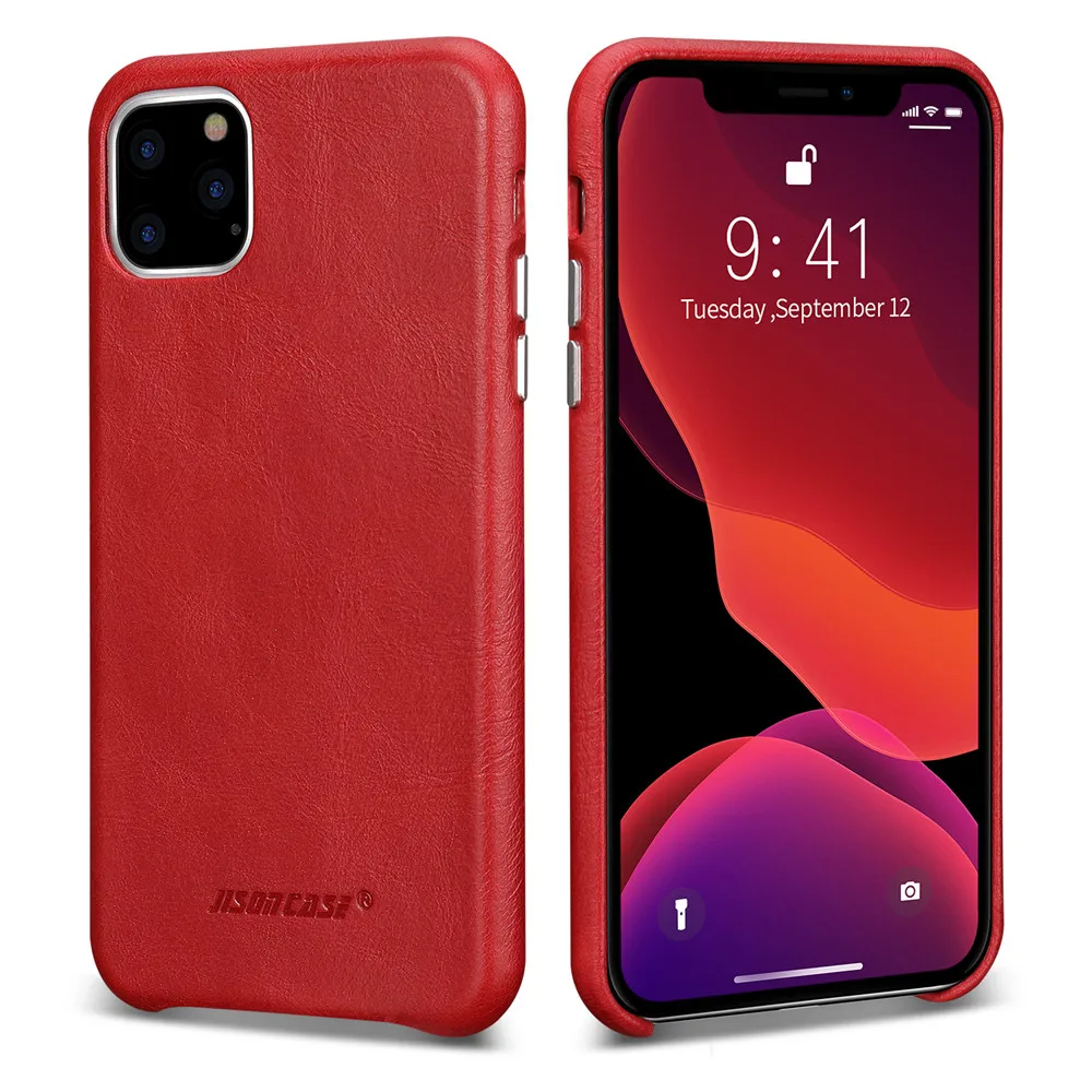 Red Jisoncase кожаный чехол для iPhone 11Pro MAX, ультра тонкий чехол из натуральной кожи, противоскользящий мягкий захват, устойчивый к царапинам чехол - Цвет: Red