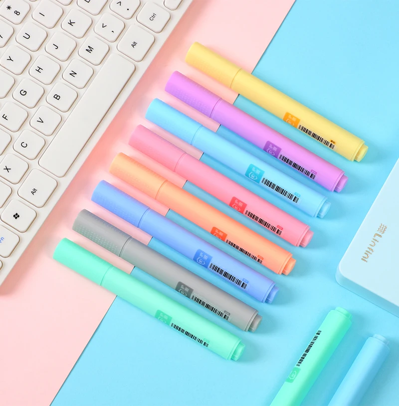 

8Pcs/Set Macaron Color Highlighter Pens Fluorescent Marker Pen Pastel Drawing Pen Oblique Head Student School Office Stationery